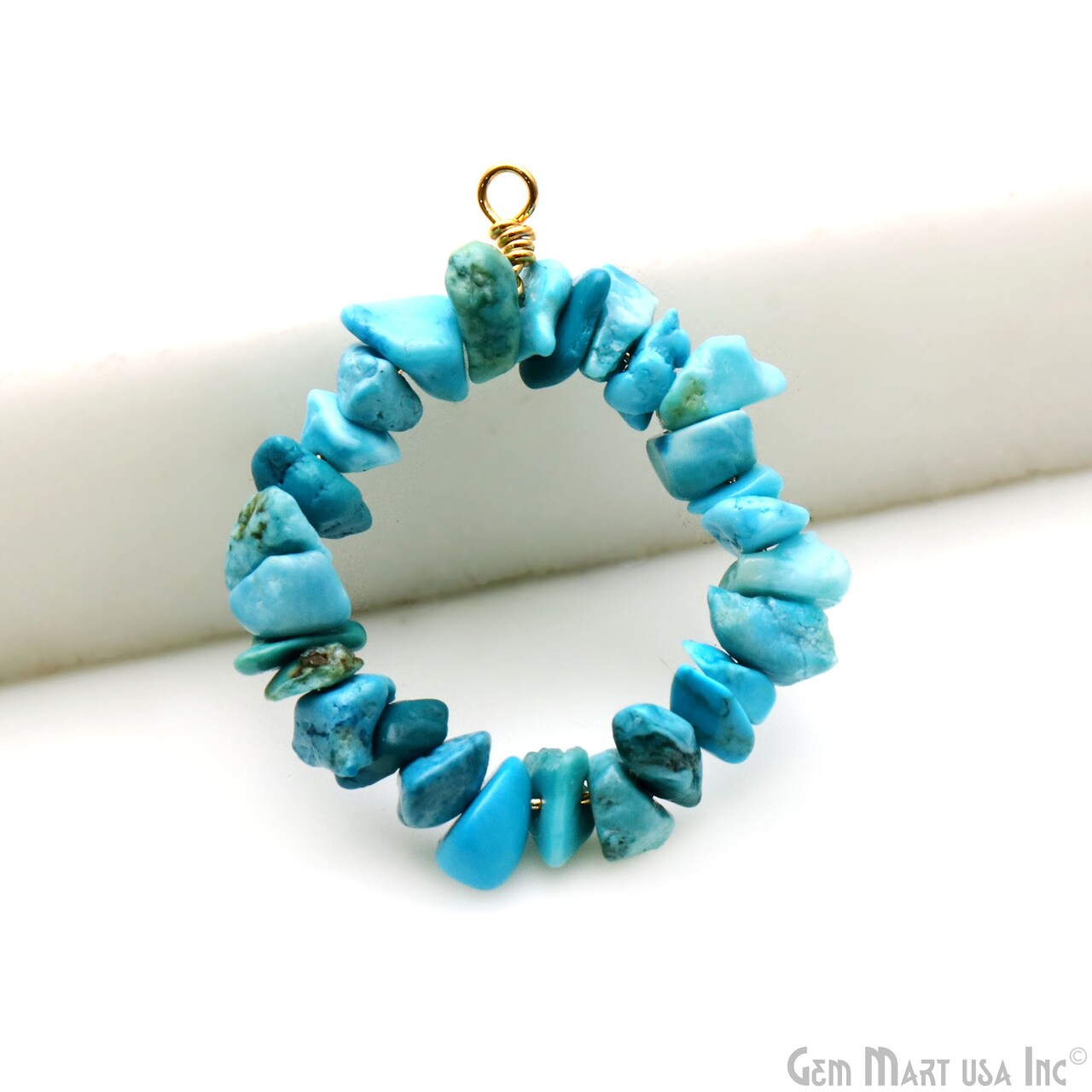 Gemstone Chip Hoop, 33x26mm Round, Gold Wire Wrapped Uncut Beads Jewelry, Nugget Pendant Charm, GemMartUSA (50550)